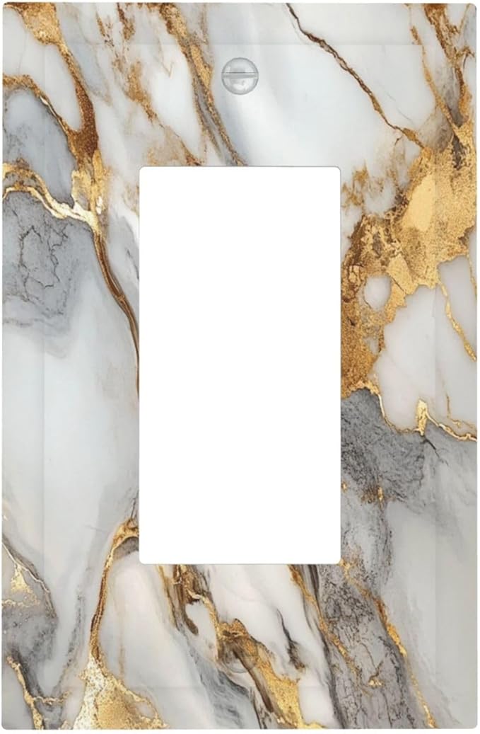 Outlet Covers White Gold Abstract Luxury Marble Patterns 1 Gang Single Rocker Light Switch Cover Plate Decorative GFCI Wallplates Socket Cover Electrical Switch Plate Covers for Bathroom Home