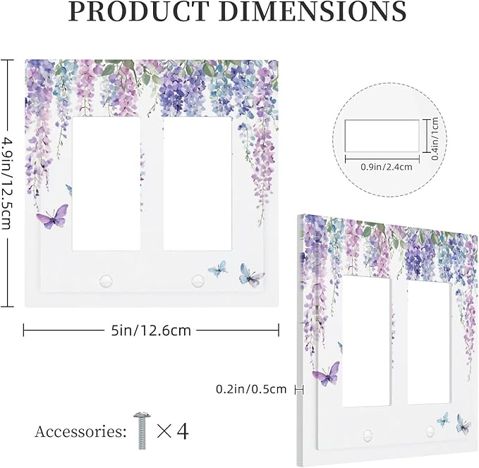 Decorative Outlet Covers Purple Flowers Watercolor Floral Butterflies 2 Gang Double Gfci Rocker Electrical Wall Panels Light Switch Cover Plate For Bed Room Living Room Decor