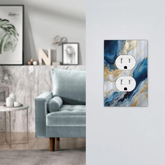 Abstract Blue Granite Luxury Watercolor Marble Texture Print 1 Gang Outlet Plate Decorative Single Duplex Wall Plate Covers Unique Electrical Receptacle Light Switch Cover Art Faceplate Switchplate