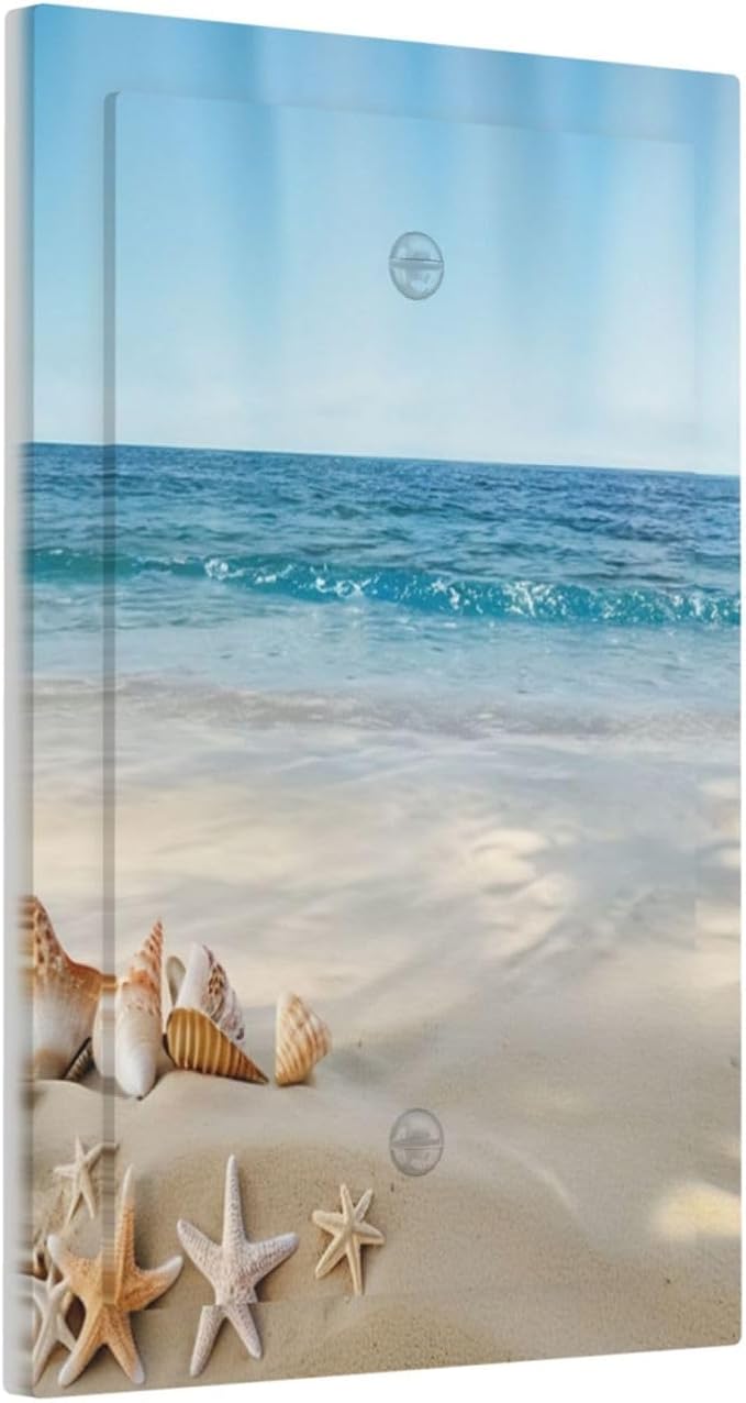 Decorative Light Switch Cover Summer Beach Starfish Shells Wall Plate Cover 1 Gang Blank No Device Outlet Covers Electrical Switchplate for Bathroom Home Decor