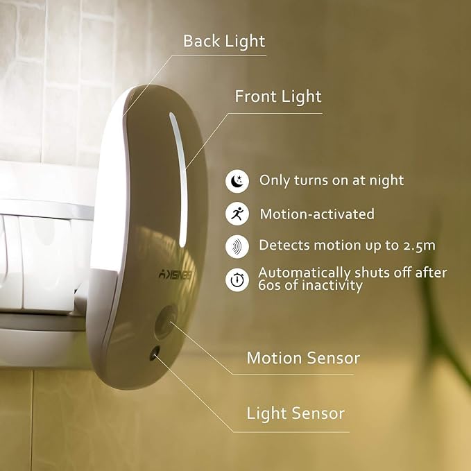 Sensky Plug-in LED Backlit Night Light with Motion Sensor, Dusk to Dawn Sensor, Auto On/Off Nightlight for Kids and Adults, Bedroom, Bathroom, Hallway, Warm White