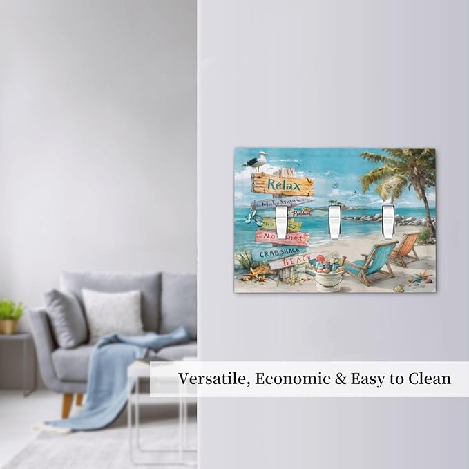 Ocean Beach Tropical Palm Tree Coastal Seaside Decorative Switch Plates 3 Gang Wall Plate Triple Toggle Light Switch Cover Faceplate Electrical Wall Panels for Kids Room Living Room Decor