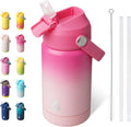 BJPKPK Insulated Water Bottle with Straw Lid, 12oz Thermo Water Bottles with Soft Nozzle, Flex Handle & Non-slip Boot, BPA Free Leak Proof Stainless Steel Metal Thermo, Tumblers, Cups,Cherry