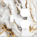 Luxurious Marble Abstract White Gold Tile Modern Simplicity Wallplates 1 Toggle 1 Duplex Switch Plate Electrical GFCI Faceplate Decorative Light Switch Covers for Bathroom Kitchen Decor