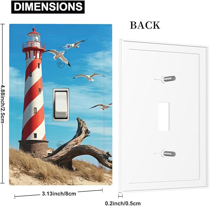 Lighthouse Coastal Scene 1-Gang Toggle Light Switch Plate, Nautical Coastal Beacon Decorative Wall Plate for Living Room Bathroom Decor