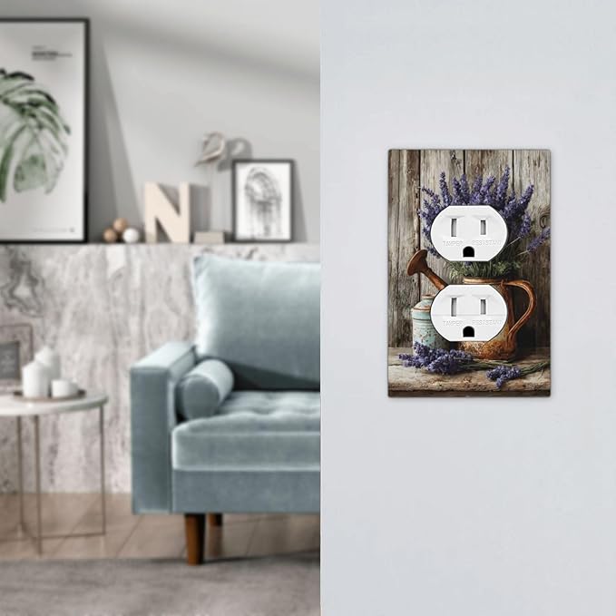 Rustic Flowers Lavender Purple Floral Oil Painting Outlet Covers 1 Gang Duplex Light Switch Cover Decorative Switch Plates Electrical Receptacle Faceplate Wall Plate for Farmhouse Bedroom Decor