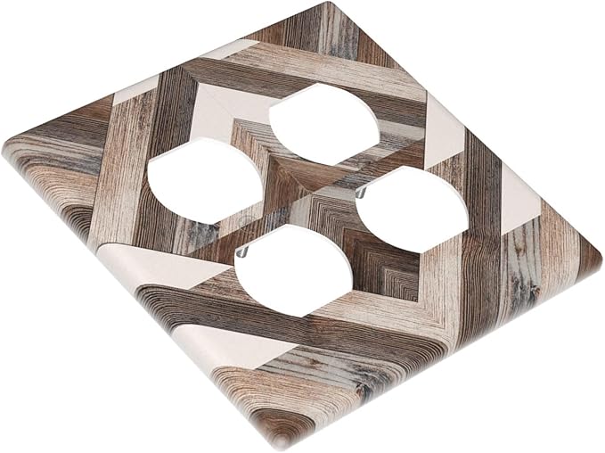 Polygon Collage Abstract Shapes Rustic Wood Panel Print Outlet Covers 2 Gang Double Duplex Decorative Light Switch Covers Electrical Wallplates Socket Faceplate for Farmhouse Bedroom Decor