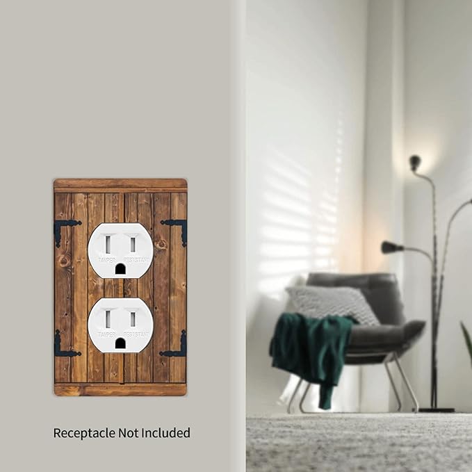 Printed Faux Wood Design Duplex Outlet Cover, 1-Gang Standard Wall Plate, Flat Surface Printing, Polycarbonate Decorative Receptacle Cover