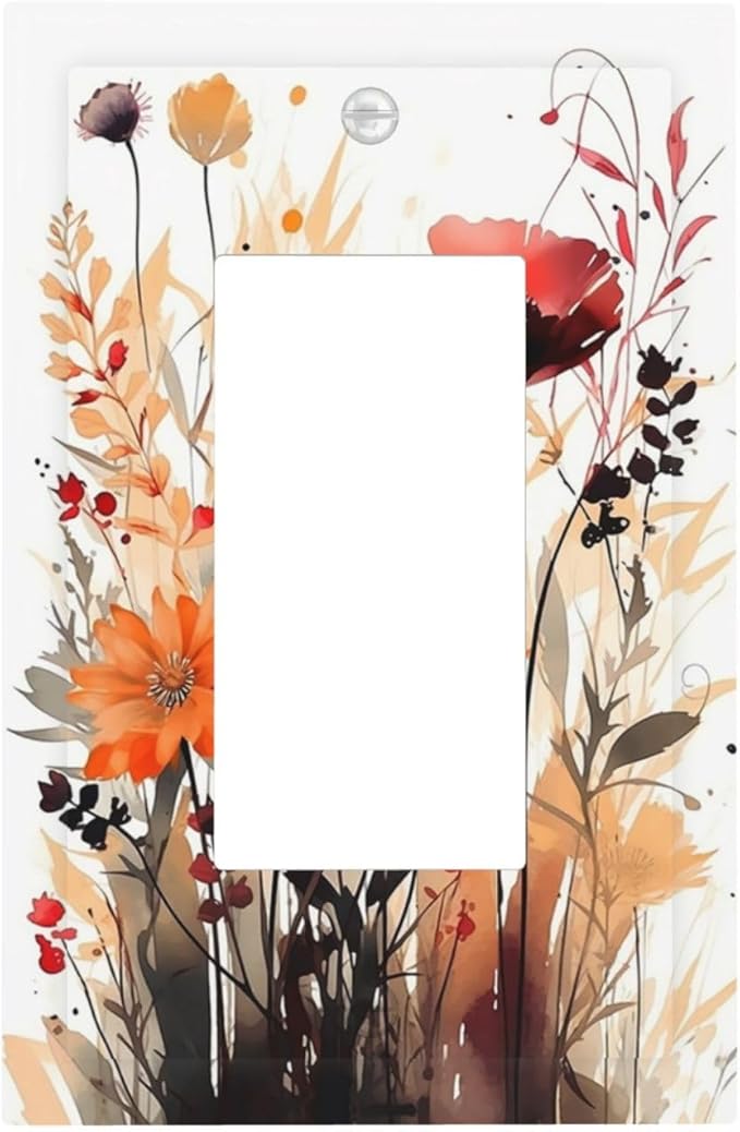 Decorative Outlet Covers Country Watercolor Flowers Art Wildflower 1 Gang Single Rocker Light Switch Cover Plate Wall Plates GFCI Faceplate for Bedroom Cabin Decor