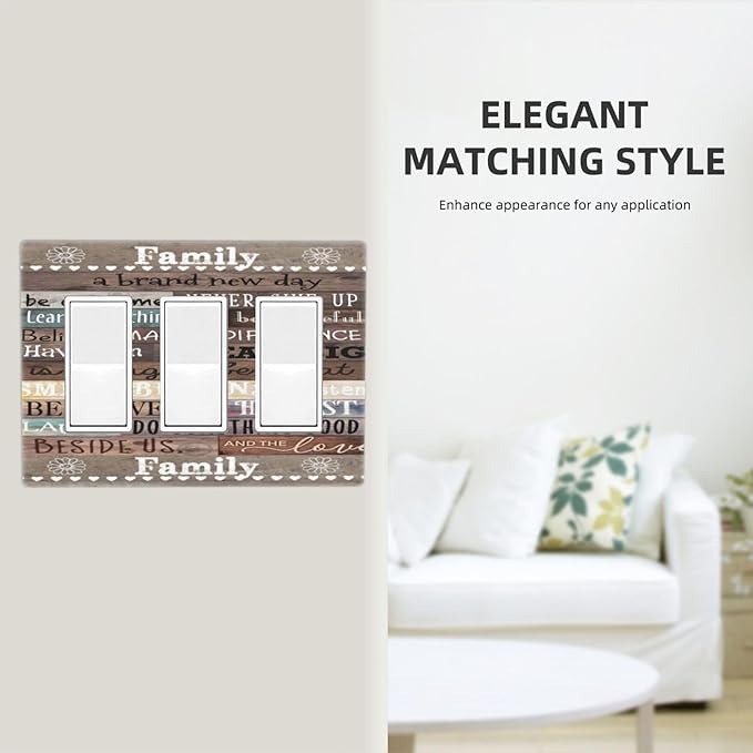 Positive Home Country Farm Family Inspirational Quote Brown Wooden Wood 3 Gang Triple Rocker/Decorator Outlet Light Switch Wall Plate Cover Decorative Gfci Electrical Faceplate Switchplate Screwless