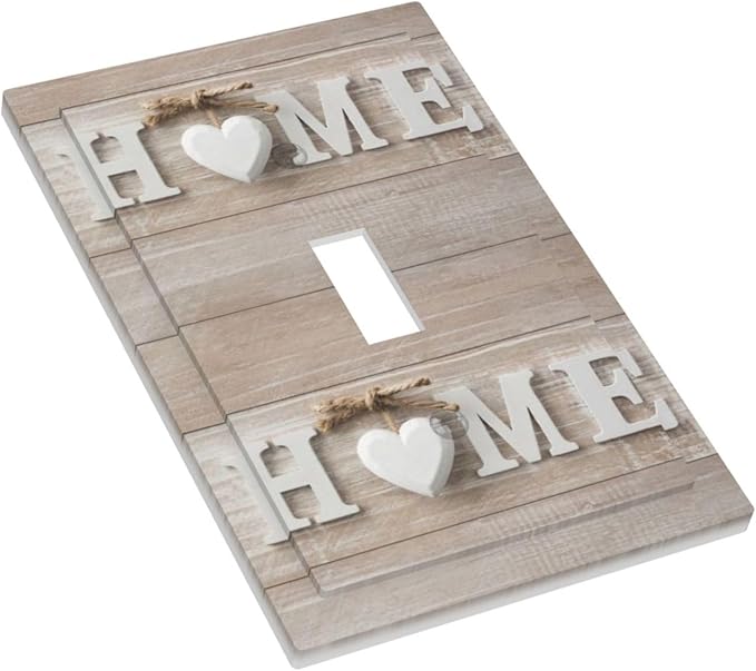 White/Brown Wood Sweet Home Art Sign Decorative Light Switch Cover 1-Gang Vintage Country Farm Family Wooden Letters Single Toggle Wall Plate Electrical Device Outlet Switch Faceplate Cover Jumbo Size