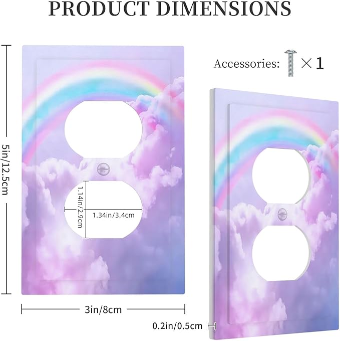 Outlet Covers Rainbow Sky with Clouds 1 Gang Duplex Light Switch Cover Plate Decorative Wall Plates Electrical Switchplate Receptacle for Bathroom Home Decor（2 Pack）