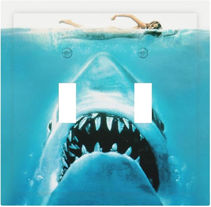 Beach Shark Oceanjaws Movie Vintage Look Decorative Switch Plates 2 Gang Double Toggle Outlet Light Switch Cover Wall Plate Electrical Faceplate for Bathroom Kids Room Decor