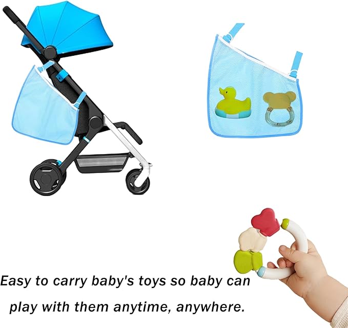 2 Pack Portable Side Sling Stroller Cargo Net ,Non-Slip and Adjustable Straps Storage Mesh Bag ,Food Storage , Storage Bag for Baby Stroller Cargo Mesh Bag Storage Universal Stroller Organizer (Blue)