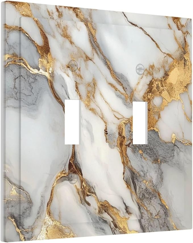 Light Switch Cover Plate White Gold Abstract Luxury Marble Patterns 2 Gang Double Switch Plate Covers Toggle Wallplate Decorative Outlet Covers Electrical Switchplate for Bathroom Home Decor