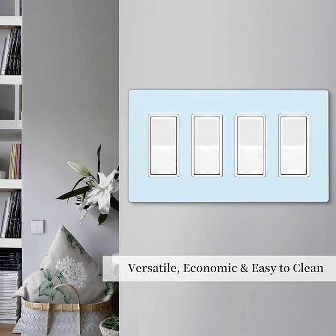 Aqua/Teal 4 Gang Quad Rocker/GFCI/Decorator Light Switch Cover Plate Decorative Electric Faceplate Decorative Switchplate Screwless