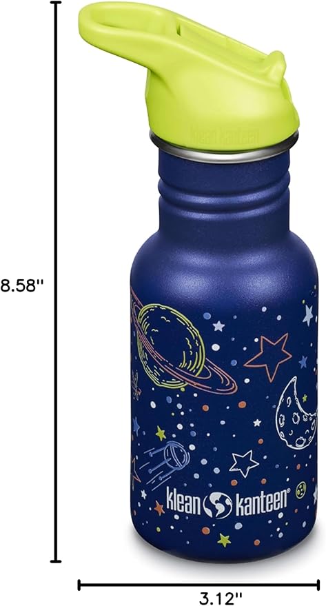 Klean Kanteen 12 oz Classic Kid's Water Bottle with Flip Seal Sport Cap & Straw - 100% Leakproof Cap - Durable Stainless Steel Material - Lightweight & Easy-Grip - BPA-Free - Milky Way