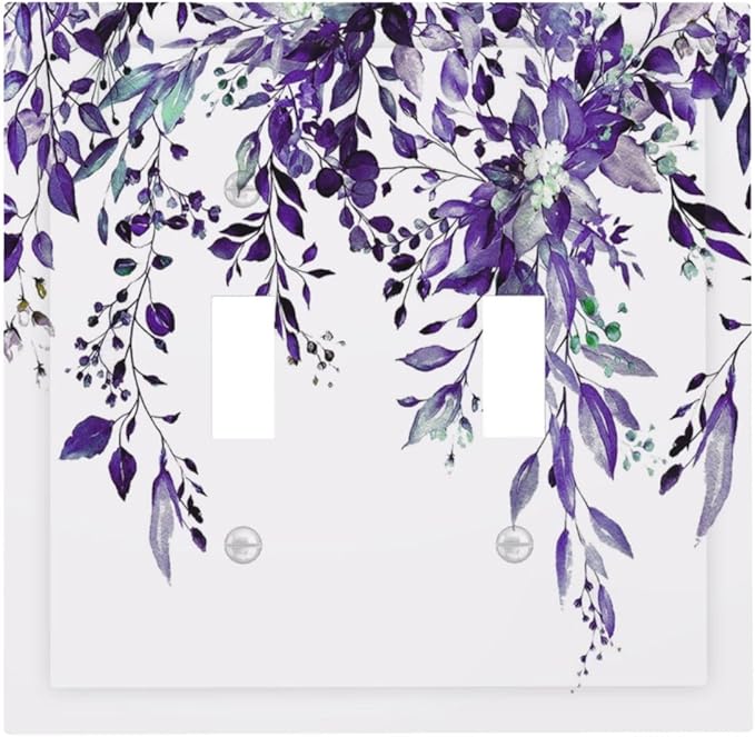 Decorative Light Switch Cover Plate Purple Eucalyptus Boho Olive Leaves Country Unique 2 Gang Wall Plate Cover Double Toggle Switch Plate Covers Electric Dual Device Electrical Faceplate