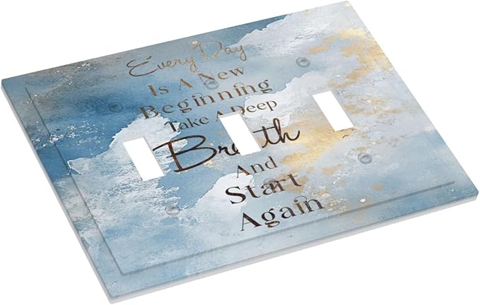 Decorative Light Switch Cover Plate Motivational Quotes Blue Abstract Texture 3 Gang Wall Plates for Electrical Triple Toggle Switch Plate Covers Outlet Covers Faceplate for Home Decor