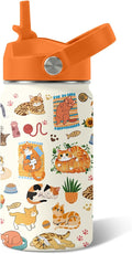 Cat Gifts for Kids - 12 Oz Orange Cat Water Bottle with Straw Lid, Stainless Steel Insulated Tumbler, Leak Proof, for Boys & Girls, School, Travel - Funny Cats Lovers Children Birthday Gifts Cups(1pc)