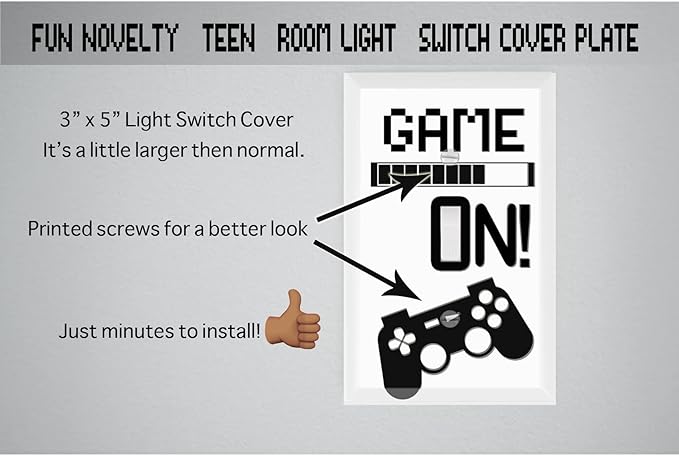 Cool Light Switch Plate Cover Video Gamer Room Decor Novelty Wall Gaming Gift Decorative Fun Teen Boy Man Cave Game Controller Graphics Bedroom (GAME ON!)