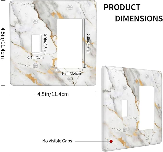 Outlet Covers Marbling Style White Background Gold Gray Stripes 1 Toggle 1 Rocker Combination Decorative Wall Plate Electrical Switch Plates Light Switch Cover Plate For Bathroom Kitchen