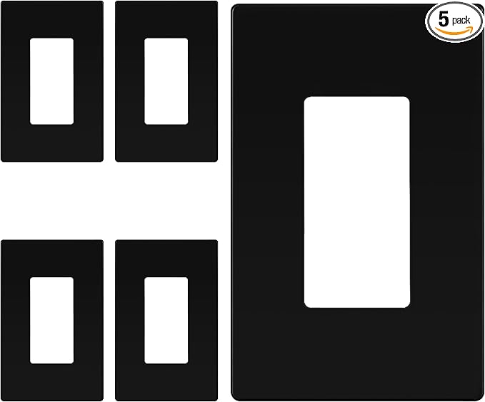 ENERLITES Screwless Decorator Wall Plates Child Safe Outlet Covers, Gloss Finish, Medium Size 1-Gang 4.88" H x 3.11" L, Unbreakable Polycarbonate Thermoplastic, SI8831M-BK-5PCS, Black