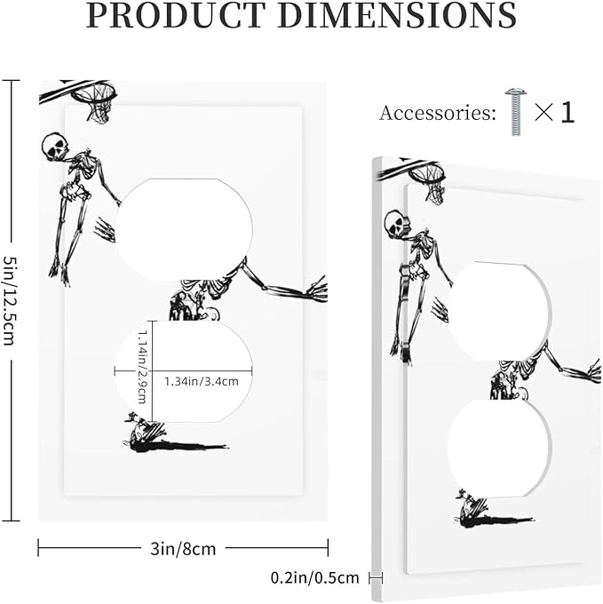 Outlet Covers Skeleton Basketball Funny Skull Stick Figure 1 Gang Duplex Light Switch Cover Decorative Switch Plates Electrical Receptacle Faceplate Wall Plate For Home Office Decor