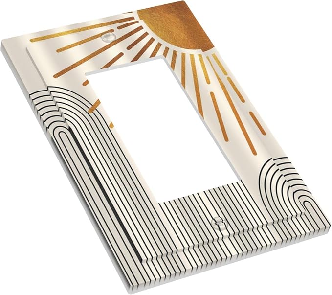 Mid Century Beige Boho Abstract Sun 1 Gang Rocker Light Switch Covers Vintage Arch Quad Single Decora Outlet Wall Plate Decorative Switchplate Faceplate GFCI for Country Bathroom Bedroom Decor