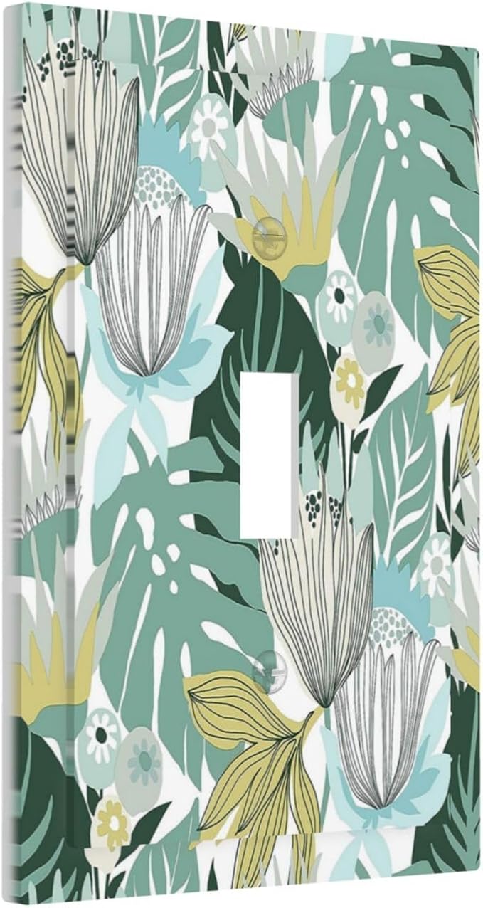 Retro Tropical Leaves Light Switch Plate Cover 1 Gang Single Toggle Wall Plates Art Decorative Switchplate Outlet Covers Electrical Faceplate for Bedroom Bathroom Kitchen Decor