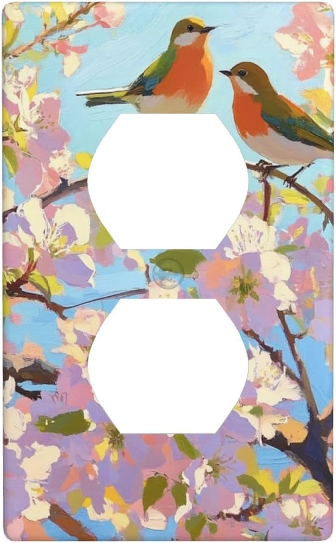 Bird Flower Single Duplex Receptacle Outlet Cover Wall Plate Decorative 1 Gang Light Switch Covers Electrical Switchplate Home Decorate Faceplat for Bathroom Bedroom Kitchen Room 4.5 x 2.76 Inch