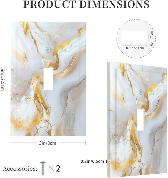 Decorative Switch Cover Plate Abstract Gold Marble Design with White & Gold Single Gang Toggle Switch Plate Light Switch Covers Artistic Faceplate for Modern Luxurious Decor