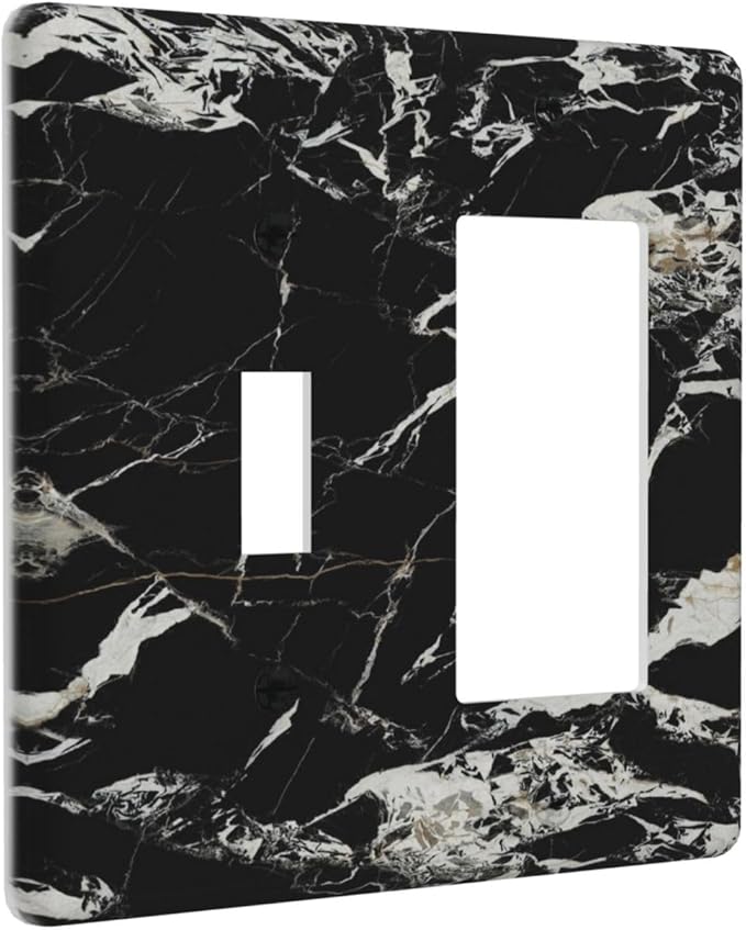 Black Marble Patterns Low Key Luxurious Outlet Covers 1 Toggle 1 Rocker Combination Decorative Wall Plate Electrical Switch Plates Light Switch Cover Plate for Bathroom Kitchen Decor