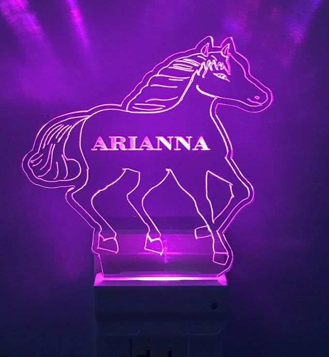 MIRROR MANIA Night Light Multi Color Personalized LED Plug-in, Ultra-Slim Touch Night Light Smart Dusk to Dawn Sensor, Kids Children's Bedroom Kitchen Bathroom Hallway Play Room Variations (Horse)