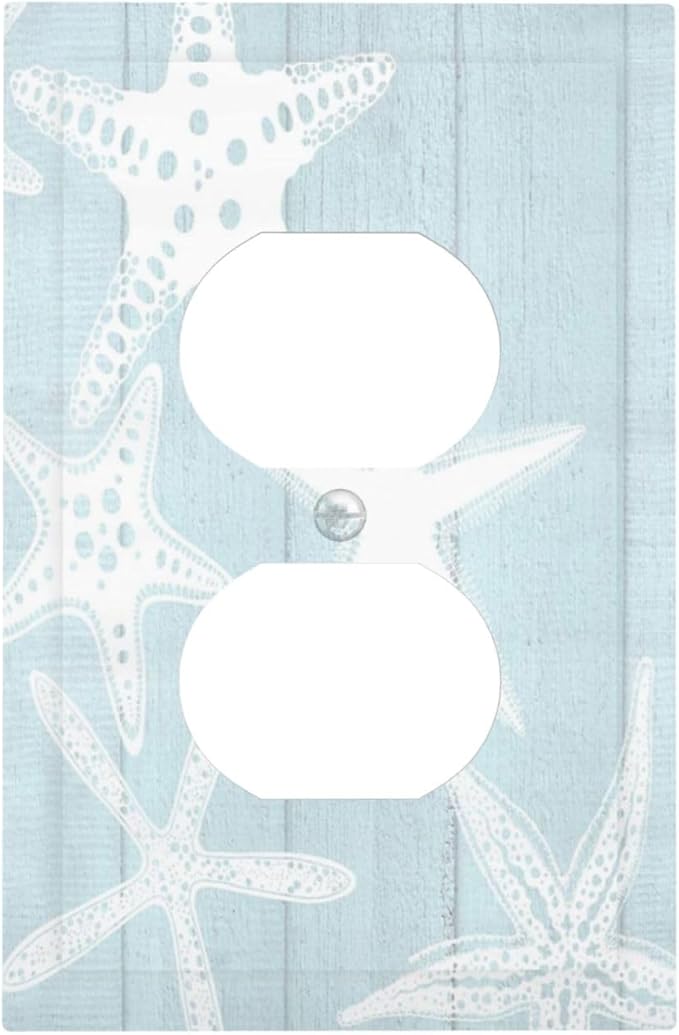 Beach Starfish Vintage Wood Rustic Country Ocean Outlet Covers 1 Gang Duplex Light Switch Cover Decorative Switch Plates Electrical Receptacle Faceplate Wall Plate for Farmhouse Kids Room Decor
