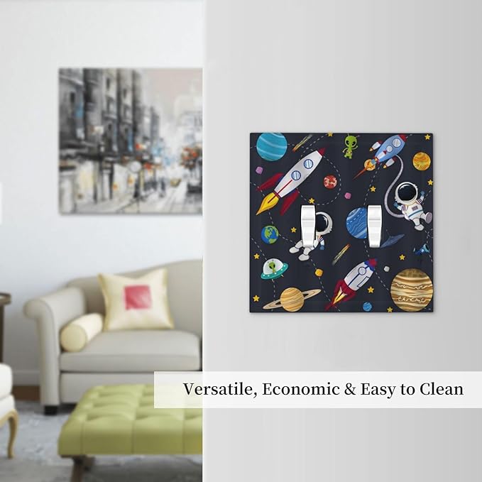 Rocket Planets Astronaut Blue Decorative 2 Gang Light Switch Plate Cover Double Toggle Wall Plate Decorative Switchplate Electrical Faceplate for Nursery Kidsroom Bedroom Decor