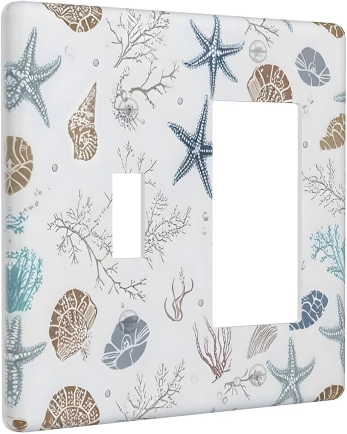 Ocean Starfish Seashells Nautical Coastal Sea Coral Outlet Covers 1 Toggle 1 Rocker Combination Decorative Wall Plate Electrical Switch Plates Light Switch Cover Plate for Kids Room Nursery Decor