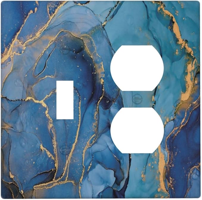 Light Switch Cover Blue Marble Modern Ombre Watercolor Ink Art 2 Gang Outlet Cover 1 Toggle Duplex Decorative Switchplate Wall Plate Electrical Receptacle Art Faceplate for Bedroom Bathroom