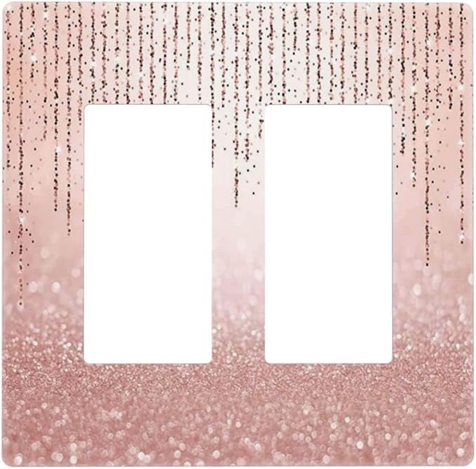 Pink Glittery Bling 2 Gang Double Rocker/Decor Light Switch Cover Decorative Outlet Wall Plate Electrical Faceplate Home Bedroom Art Panel Decor Screwless 4.7" x 4.6