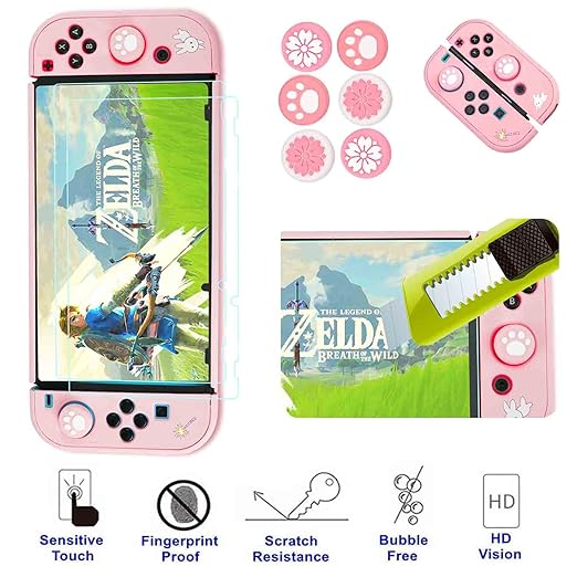 GUTIAL Accessories Bundle for Nintendo Switch OLED - Pink Girly Accessories Kit for Nintendo Switch Oled Model 2021 with Carry Case Screen Protector Cover Case Stand Cute Thumb Grips for Girls - Pink