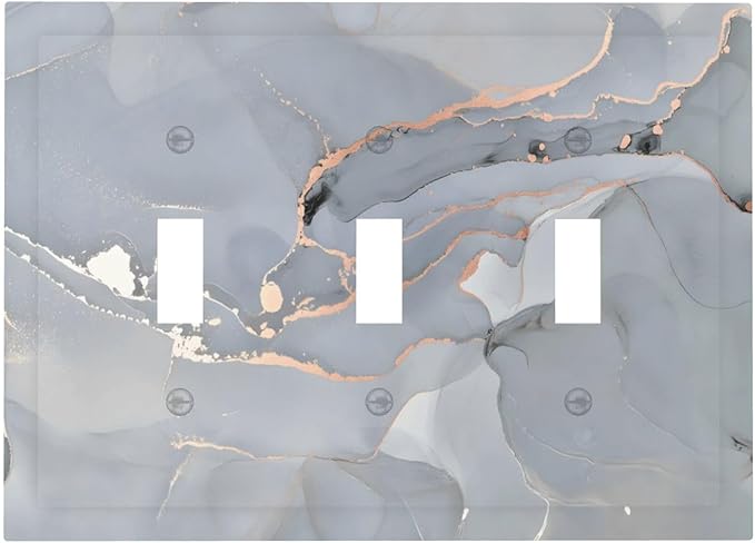 Gray And Gold Marble Abstract Luxury Print Decorative Switch Plates 3 Gang Wall Plate Triple Toggle Light Switch Cover Faceplate Electrical Wall Panels for Bathroom Kitchen Bedroom Decor