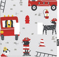Cute Cartoon Fireman Double Toggle Light Switch Cover, Firefighter Fire Truck 2-Gang Wall Plate for Boys Bedroom Playroom Fireman Theme Decor