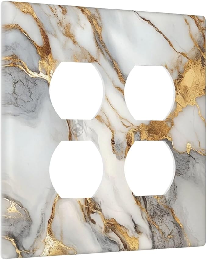 Light Switch Cover Plate White Gold Abstract Luxury Marble Patterns 2 Gang Socket Covers Double Duplex Wallplates Switch Plates and Outlet Covers for Bathroom Home Decor