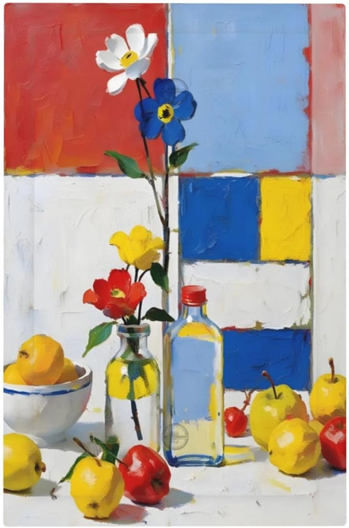 Color Block Floral Still Life Art Red Yellow Blue Abstract Light Switch Cover Plate 1 Gang No Device Blank Electrical Wall Plates Faceplate Decorative Switch Plate Covers for Farmhouse Bedroom Decor