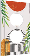 Orange Abstract Boho Modern Mid Century 1 Gang Duplex Wall Plate Receptacle Outlet Covers Bohemian Geometric Sun Arch Leaves Decorative Electrical Dual Device Light Switch Plug Socket Faceplate Cover
