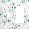 Green Eucalyptus Leaf 2 Gang Single Toggle/Rocker Combination Light Switch Cover Decorative Wall Plate Cover Electrical Faceplate Art Decor