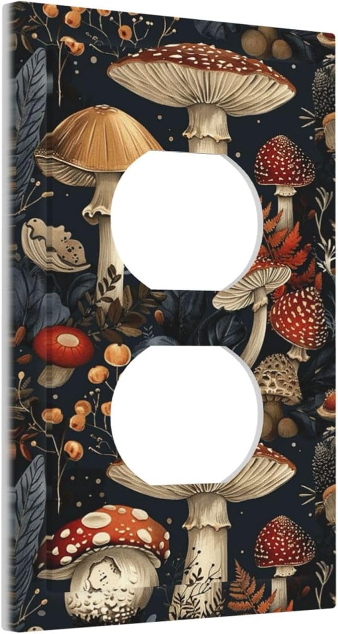 Outlet Covers Vintage Mushroom Floral 1 Gang Duplex Light Switch Cover Plate Decorative Switch Plate Covers Electrical Socket Cover for Bedroom Kids room Decor