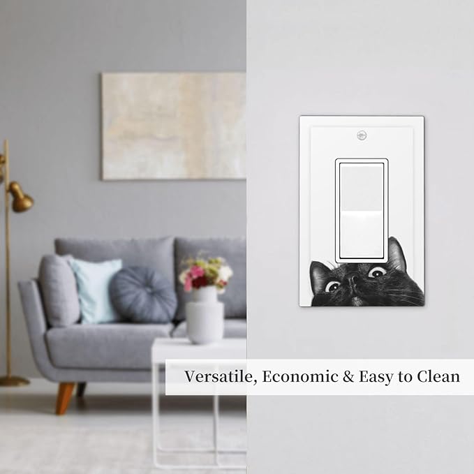 Peeping Black Cat Cute Animals Decorative Outlet Covers 1 Gang Single Rocker Light Switch Cover Plate Wall Plates GFCI Faceplate for Kids Room Home Decor