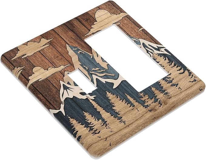 Blue Mountain Range Forest Nature Wilderness Wood Texture Outlet Covers 1 Toggle 1 Rocker Combination Decorative Wall Plate Electrical Switch Plates Light Switch Cover Plate for Farmhouse Home Decor