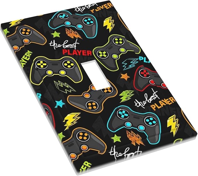 Funny Graffiti Video Games Controller Gaming Gamer Teen Kids Boys Gamepad 1 Gang Single Toggle Outlet Light Switch Wall Plate Outlet Cover Electrical Faceplate Decorative Switchplate Playroom Decor